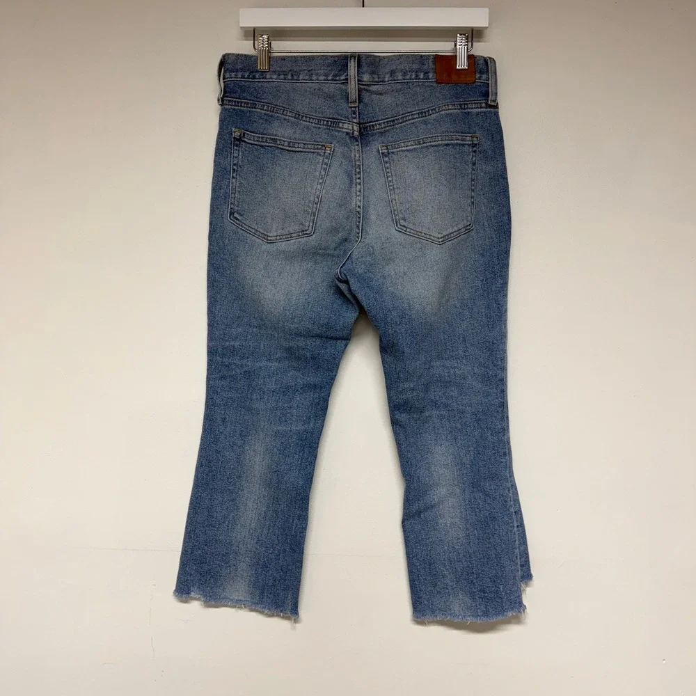 J.Crew Demi Boot Crop Jeans Womens 29P Blue Denim Frayed Hem Petite
